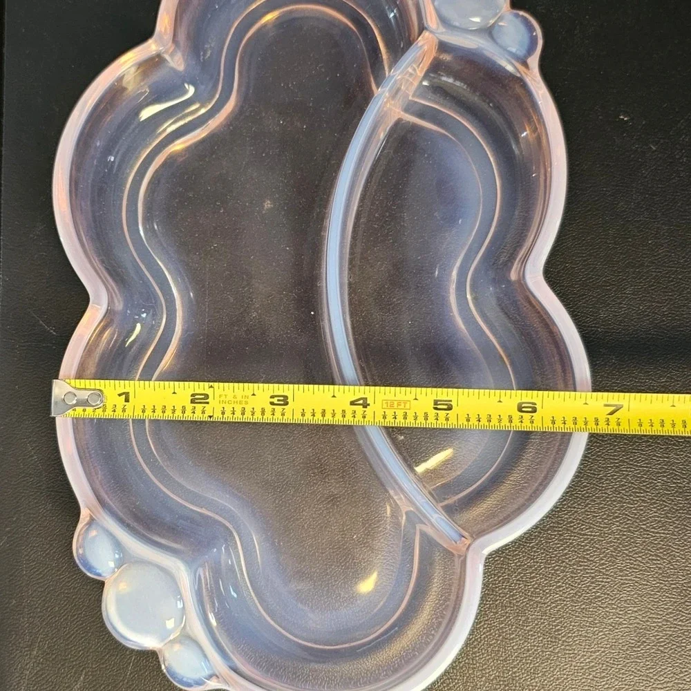 Iridescent Opalescent Glass Cloud Vanity Tray Divided Trinket Dish Pink Blue